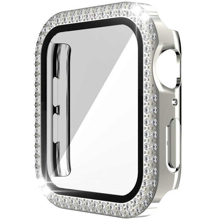 For Apple Watch Series 1/2/3 42mm Drop-proof Anti-scratch Rhinestone+PC+Tempered Glass Smart Watch Case Cover - Silver