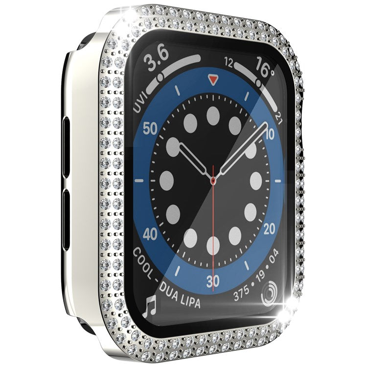 For Apple Watch Series 1/2/3 42mm Drop-proof Anti-scratch Rhinestone+PC+Tempered Glass Smart Watch Case Cover - Silver