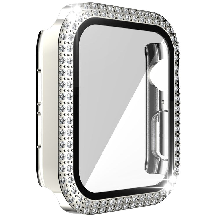 For Apple Watch Series 1/2/3 42mm Drop-proof Anti-scratch Rhinestone+PC+Tempered Glass Smart Watch Case Cover - Silver
