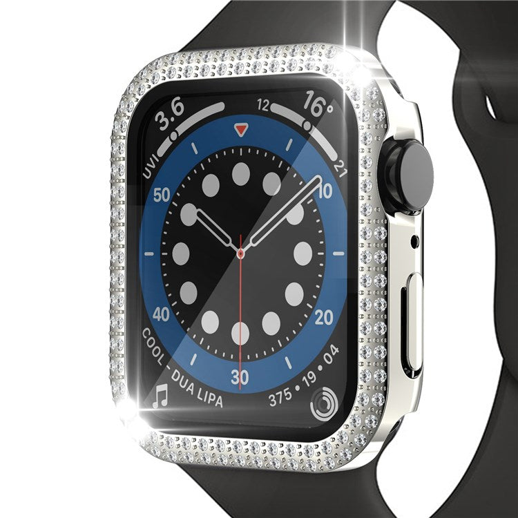For Apple Watch Series 1/2/3 42mm Drop-proof Anti-scratch Rhinestone+PC+Tempered Glass Smart Watch Case Cover - Silver