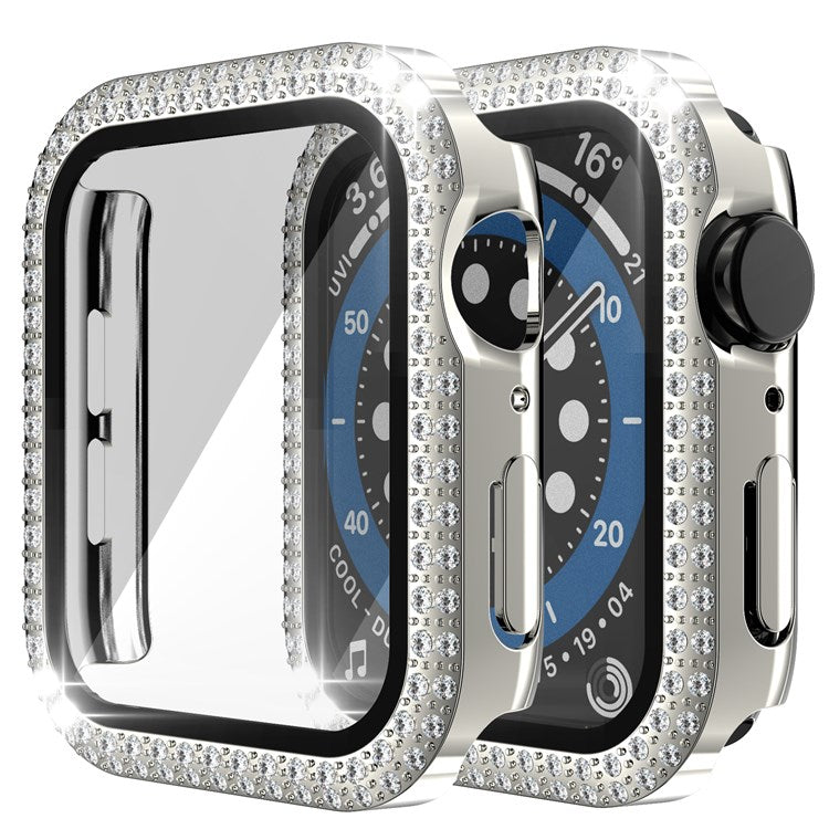For Apple Watch Series 1/2/3 42mm Drop-proof Anti-scratch Rhinestone+PC+Tempered Glass Smart Watch Case Cover - Silver