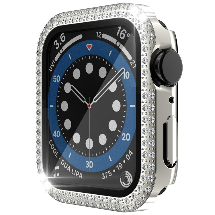 For Apple Watch Series 1/2/3 42mm Drop-proof Anti-scratch Rhinestone+PC+Tempered Glass Smart Watch Case Cover - Silver