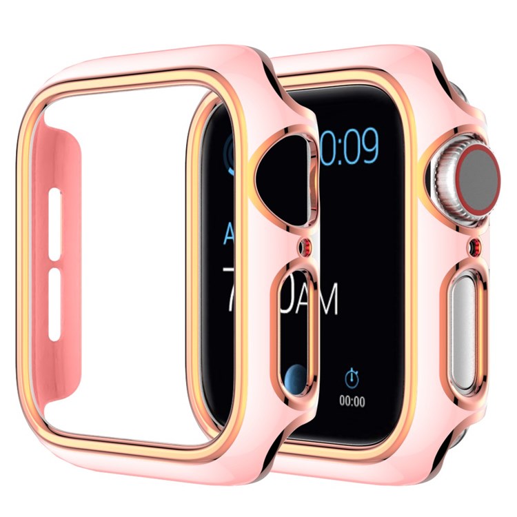 For Apple Watch Series 4 / 5 / 6 44mm / SE 44mm / SE (2022) 44mm Stylish Dual Color Watch Case PC Electroplating Anti-scratch Half Protective Cover - Pink / Gold