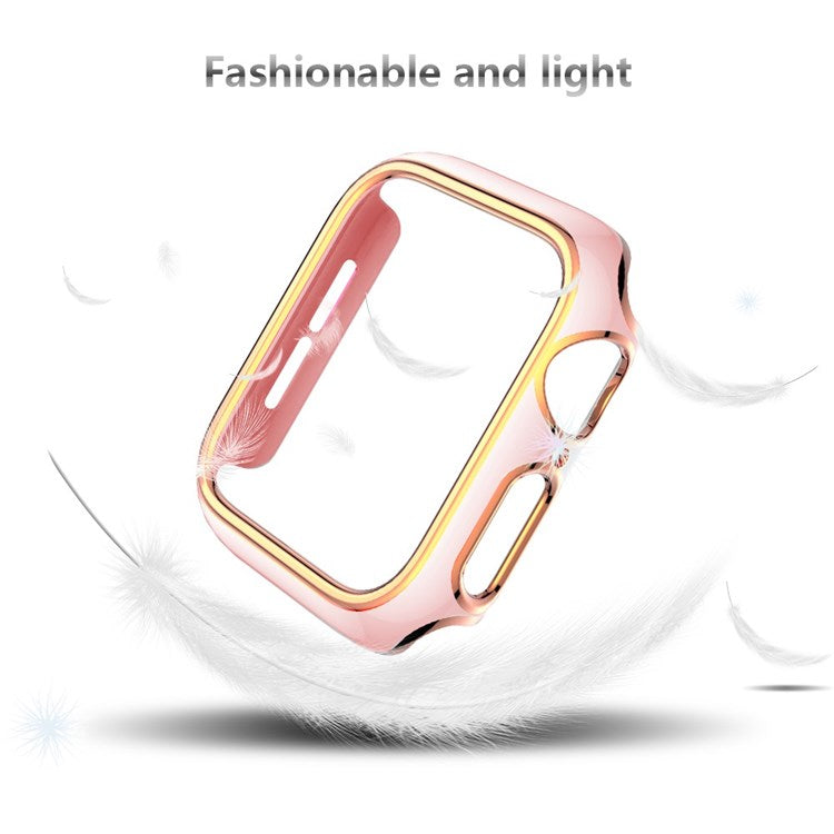For Apple Watch Series 4 / 5 / 6 44mm / SE 44mm / SE (2022) 44mm Stylish Dual Color Watch Case PC Electroplating Anti-scratch Half Protective Cover - Pink / Gold