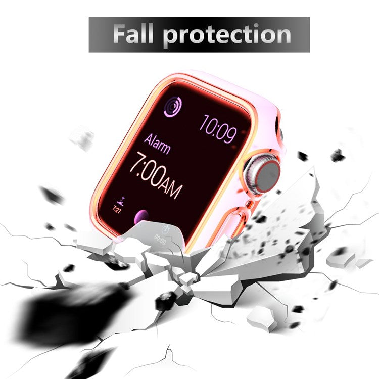 For Apple Watch Series 4 / 5 / 6 44mm / SE 44mm / SE (2022) 44mm Stylish Dual Color Watch Case PC Electroplating Anti-scratch Half Protective Cover - Pink / Gold
