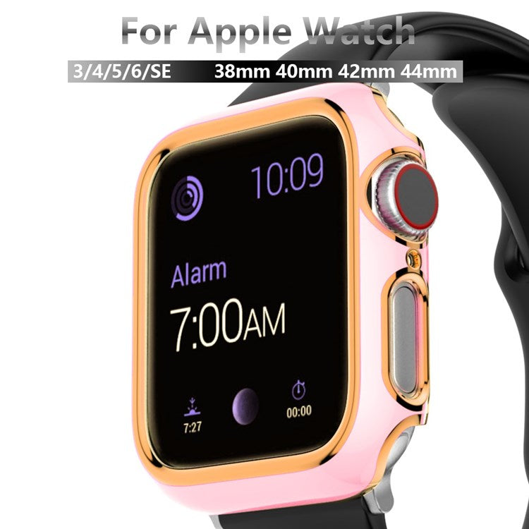 For Apple Watch Series 4 / 5 / 6 44mm / SE 44mm / SE (2022) 44mm Stylish Dual Color Watch Case PC Electroplating Anti-scratch Half Protective Cover - Pink / Gold
