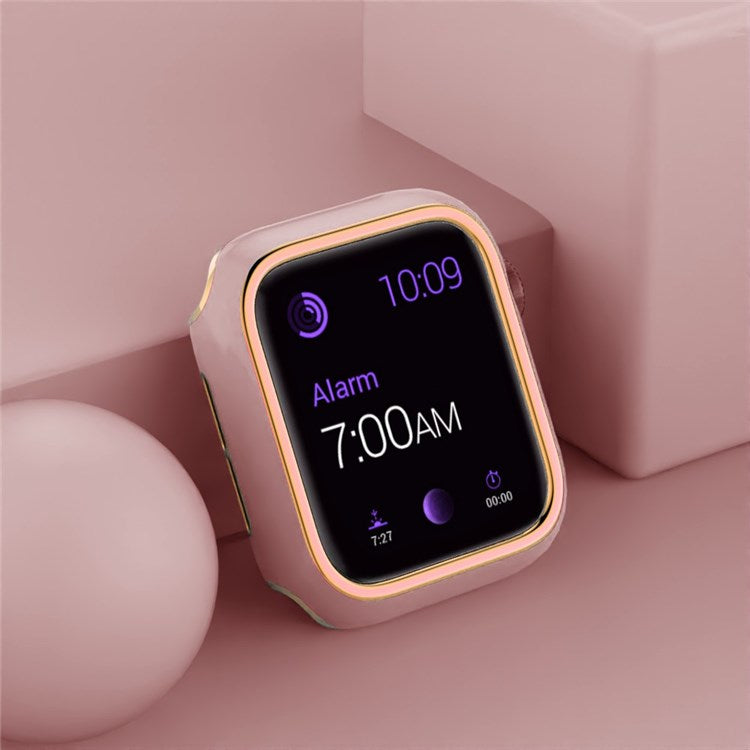 For Apple Watch Series 4 / 5 / 6 44mm / SE 44mm / SE (2022) 44mm Stylish Dual Color Watch Case PC Electroplating Anti-scratch Half Protective Cover - Pink / Gold