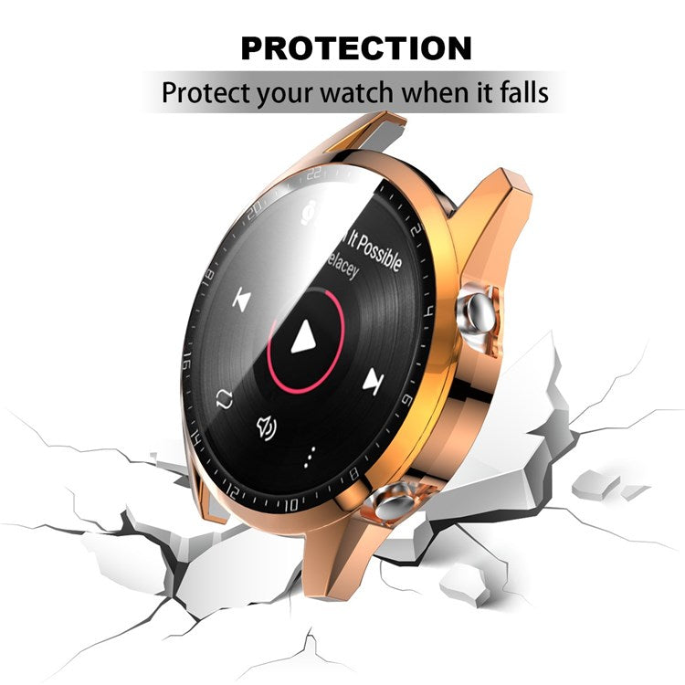 For Huawei Watch GT 2 46mm Stylish Electroplating PC Watch Cover Case with Tempered Glass Screen Protector with Dial Plate - Rose Gold