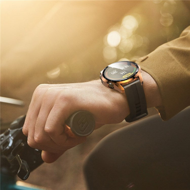 For Huawei Watch GT 2 46mm Stylish Electroplating PC Watch Cover Case with Tempered Glass Screen Protector with Dial Plate - Rose Gold