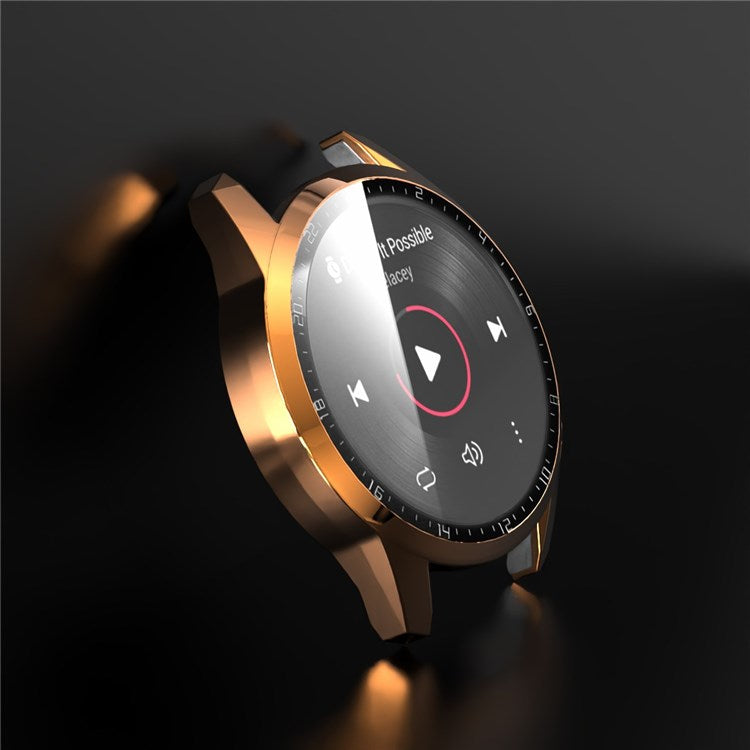 For Huawei Watch GT 2 46mm Stylish Electroplating PC Watch Cover Case with Tempered Glass Screen Protector with Dial Plate - Rose Gold