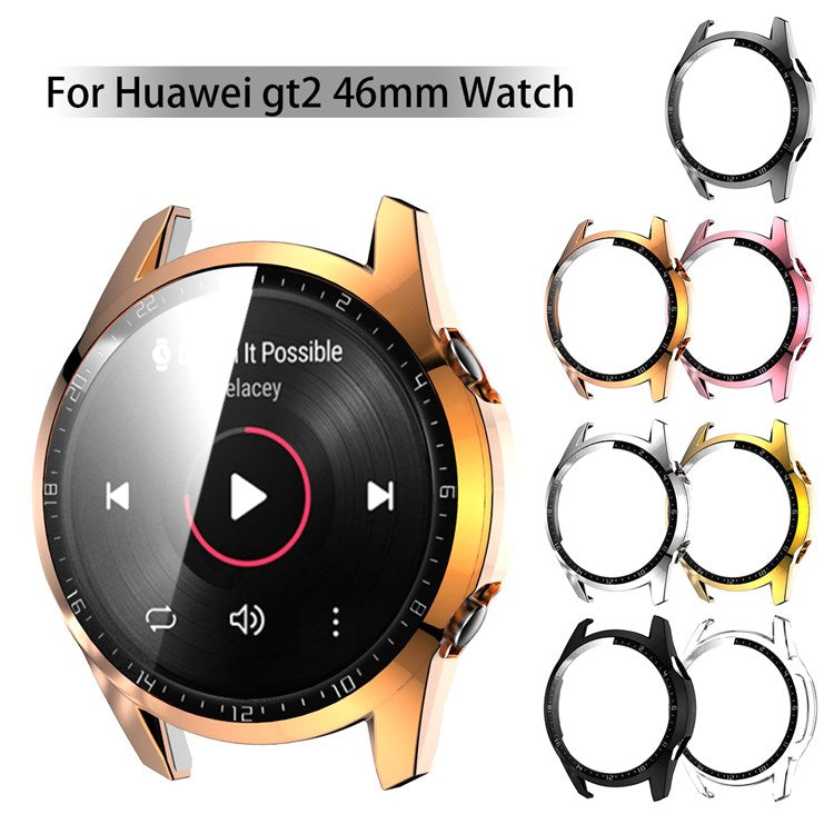 For Huawei Watch GT 2 46mm Stylish Electroplating PC Watch Cover Case with Tempered Glass Screen Protector with Dial Plate - Rose Gold