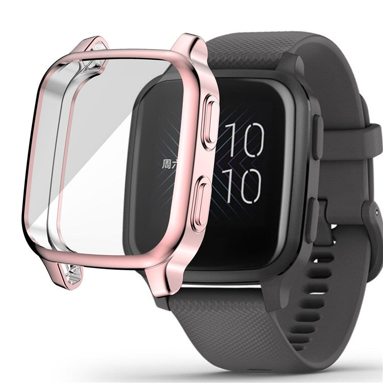For Garmin Venu Sq Soft TPU Electroplated Frame Watch Case Full Protection Screen Protector Cover - Pink