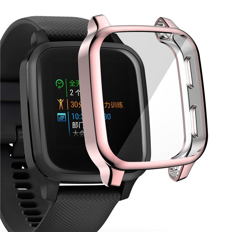 For Garmin Venu Sq Soft TPU Electroplated Frame Watch Case Full Protection Screen Protector Cover - Pink