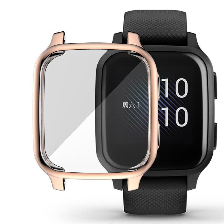 For Garmin Venu Sq Soft TPU Electroplated Frame Watch Case Full Protection Screen Protector Cover - Rose Gold