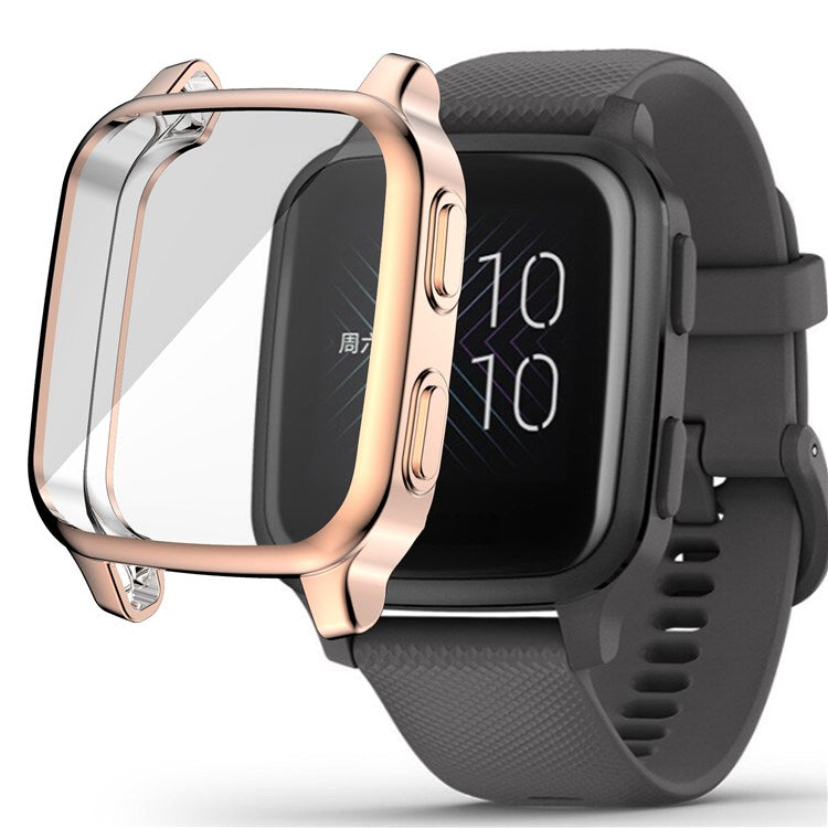 For Garmin Venu Sq Soft TPU Electroplated Frame Watch Case Full Protection Screen Protector Cover - Rose Gold