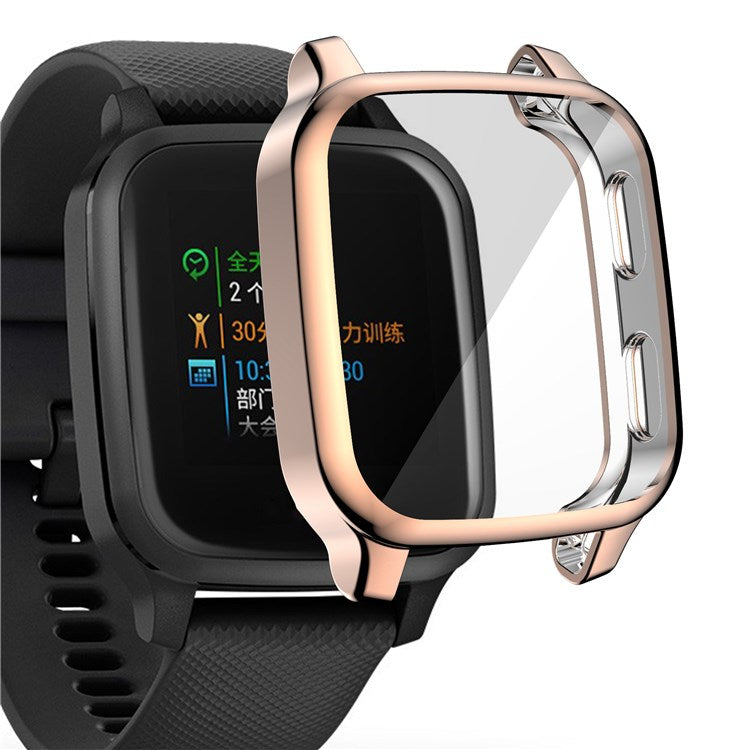 For Garmin Venu Sq Soft TPU Electroplated Frame Watch Case Full Protection Screen Protector Cover - Rose Gold