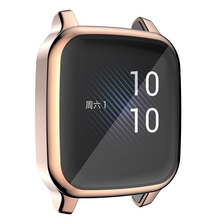 For Garmin Venu Sq Soft TPU Electroplated Frame Watch Case Full Protection Screen Protector Cover - Rose Gold