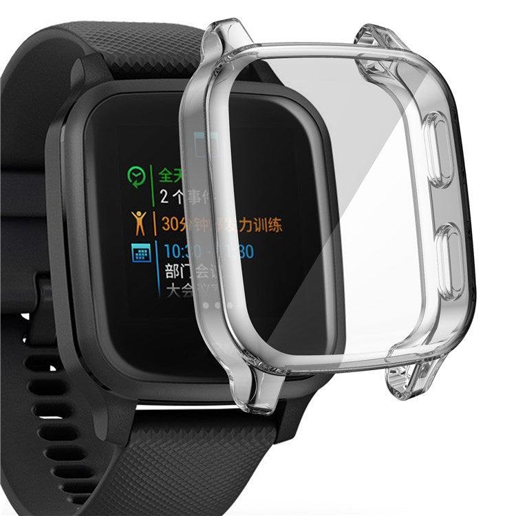 For Garmin Venu Sq Soft TPU Electroplated Frame Watch Case Full Protection Screen Protector Cover - Transparent