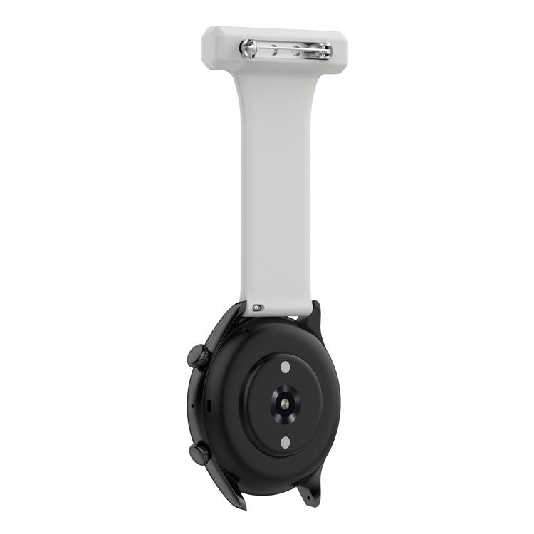 For Huawei Watch GT Runner/Samsung Galaxy Watch3 45mm Pin Style 22mm Doctor Nurse Watch Silicone Strap Hanging Buckle - Light Grey