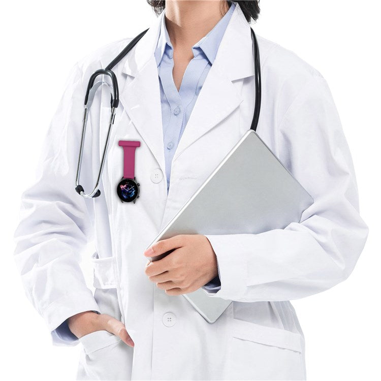 For Huawei Watch GT Runner/Samsung Galaxy Watch3 45mm Pin Style 22mm Doctor Nurse Watch Silicone Strap Hanging Buckle - Light Grey