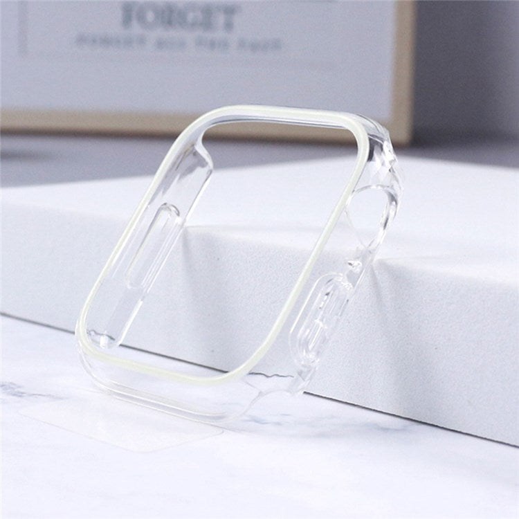 For Apple Watch Series 9 / 8 / 7 41mm Luminous Hard PC Bumper Case Hollow-out Clear Protective Cover Frame - White