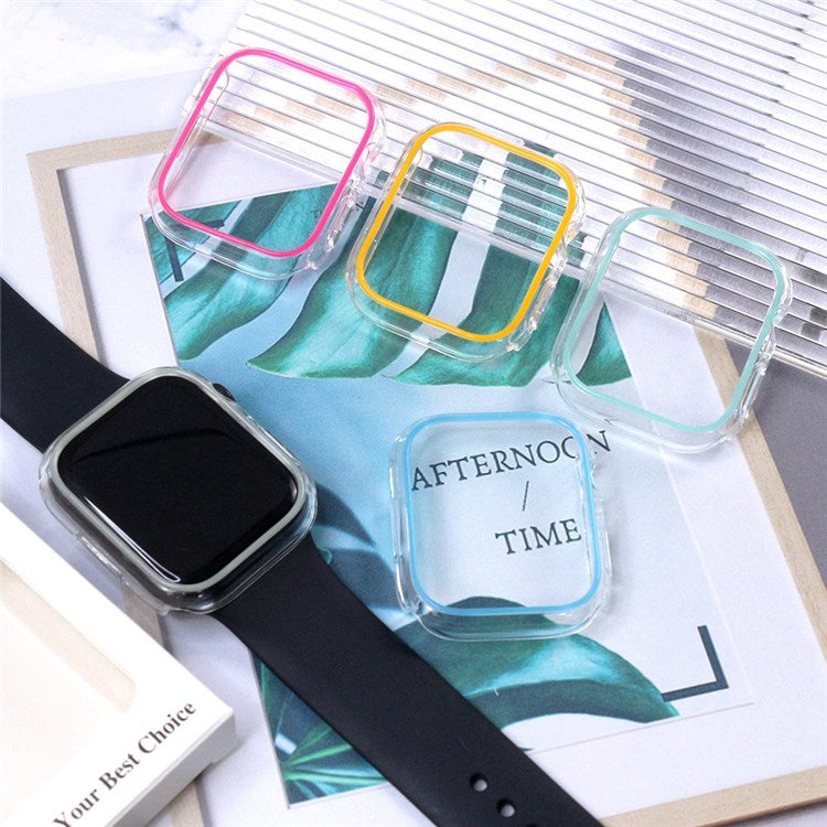For Apple Watch Series 9 / 8 / 7 41mm Luminous Hard PC Bumper Case Hollow-out Clear Protective Cover Frame - White
