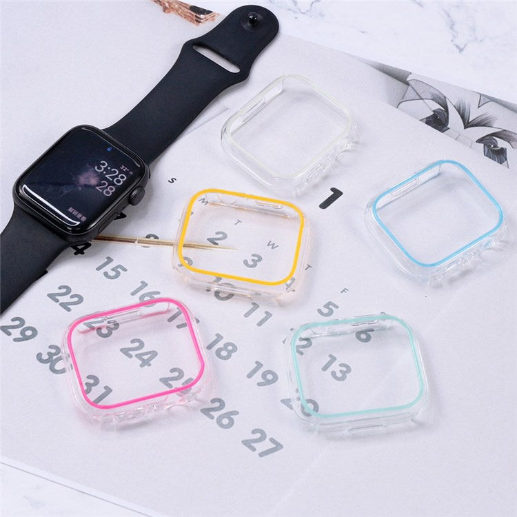 For Apple Watch Series 9 / 8 / 7 41mm Luminous Hard PC Bumper Case Hollow-out Clear Protective Cover Frame - White