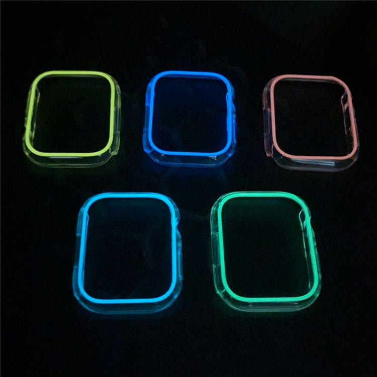 For Apple Watch Series 9 / 8 / 7 41mm Luminous Hard PC Bumper Case Hollow-out Clear Protective Cover Frame - White