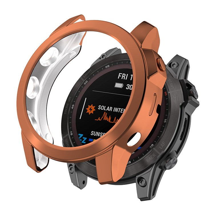 For Garmin Fenix 7X/Fenix 7X Solar Electroplating Soft TPU Hollow Out Bumper Frame Case Cover - Rose Gold