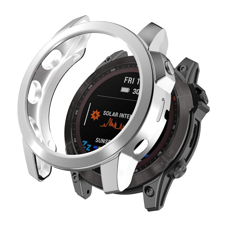 For Garmin Fenix 7 / 7 Solar / 7 Sapphire Solar Hollow Out Watch Case Watch TPU Cover Protector with Electroplating - Silver