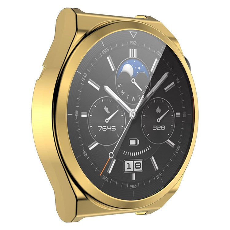 ENKAY HAT PRINCE For Huawei Watch GT 3 Pro 43mm Full Protection Electroplated TPU Smart Watch Case with Sensitive Touch Tempered Glass Screen Protector - Gold