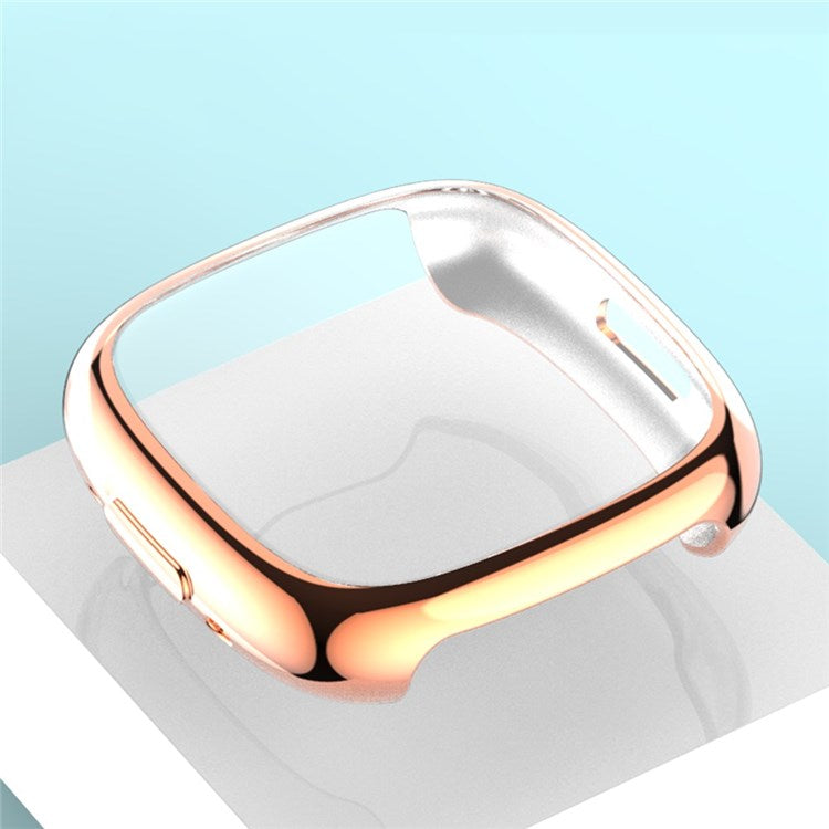 For Fitbit Versa 4 Soft TPU Watch Case Full Coverage Electroplating Protective Cover Frame - Rose Gold