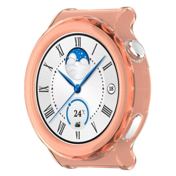 For Huawei Watch GT 3 Pro 43mm Hollow Out Soft TPU Case Smart Watch Protective Cover - Transparent Pink