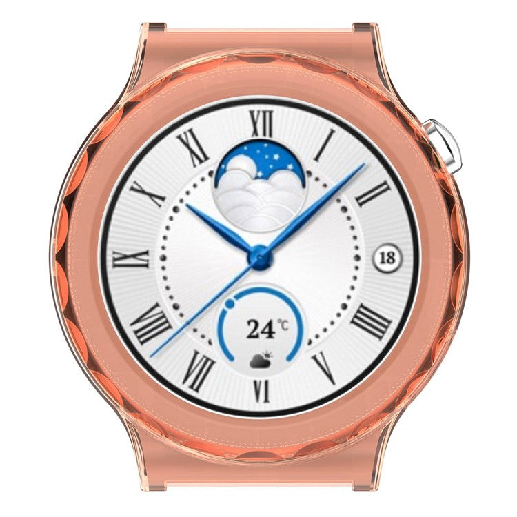 For Huawei Watch GT 3 Pro 43mm Hollow Out Soft TPU Case Smart Watch Protective Cover - Transparent Pink
