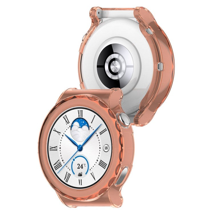 For Huawei Watch GT 3 Pro 43mm Hollow Out Soft TPU Case Smart Watch Protective Cover - Transparent Pink