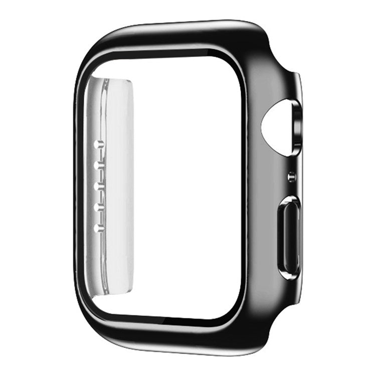 Dustproof Button Cover Watch Case for Apple Watch Series 9 / 8 / 7 41mm Electroplating PC Watch Shell Protector with Tempered Glass Film - Black