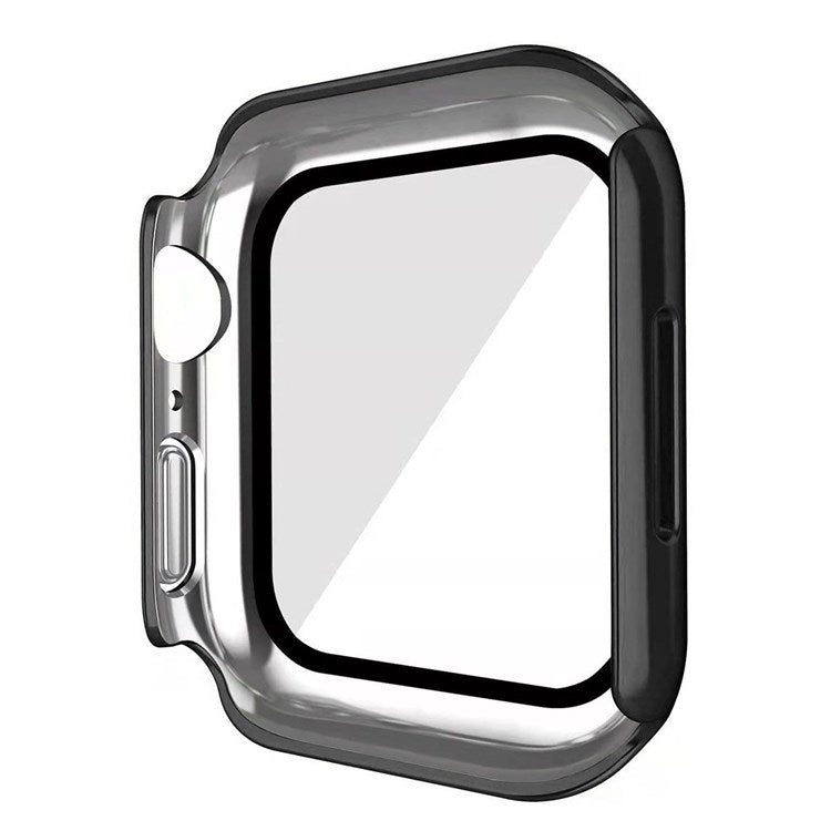 Dustproof Button Cover Watch Case for Apple Watch Series 9 / 8 / 7 41mm Electroplating PC Watch Shell Protector with Tempered Glass Film - Black