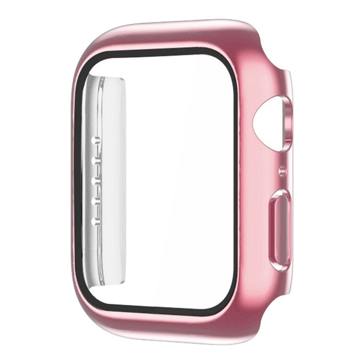 For Apple Watch Series 9 / 8 / 7 45mm Tempered Glass Film Watch Case Dustproof Button Cover Electroplating PC Shell - Pink