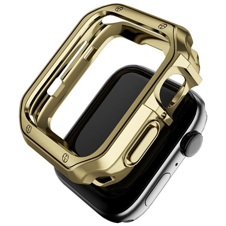 For Apple Watch Series 1 / 2 / 3 42mm / SE / 4 / 5 / 6 44mm / 9 / 8 / 7 45mm Electroplating TPU Watch Case Laser Engraving Protective Cover - Gold