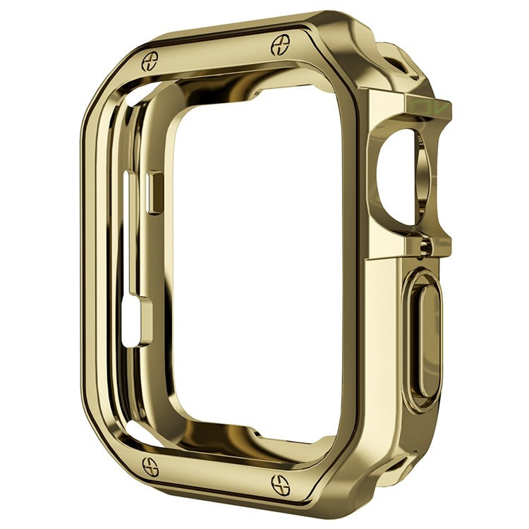 For Apple Watch Series 1 / 2 / 3 42mm / SE / 4 / 5 / 6 44mm / 9 / 8 / 7 45mm Electroplating TPU Watch Case Laser Engraving Protective Cover - Gold