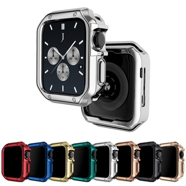 For Apple Watch Series 1 / 2 / 3 42mm / SE / 4 / 5 / 6 44mm / 9 / 8 / 7 45mm Electroplating TPU Watch Case Laser Engraving Protective Cover - Gold