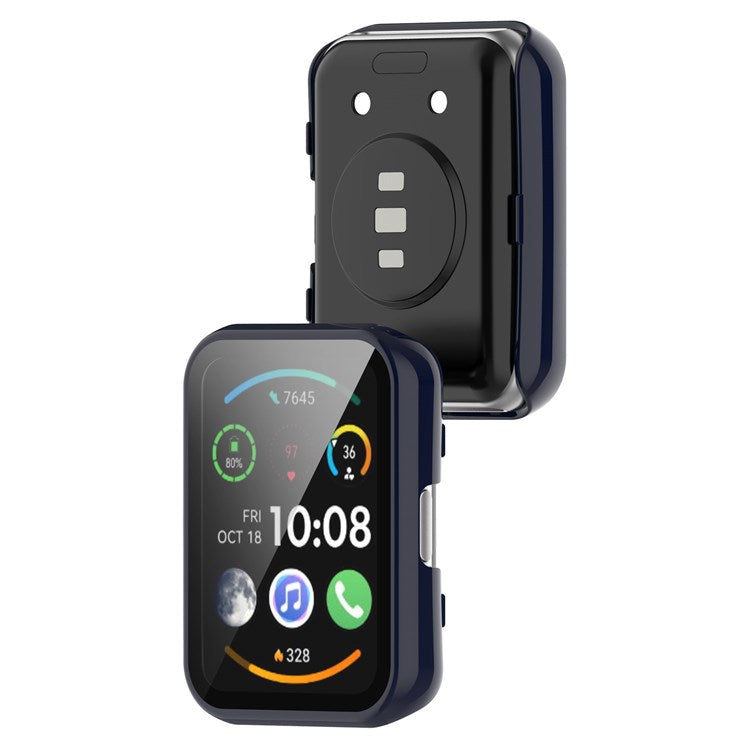 For Oppo Watch Free Hard PC Watch Case Protective Cover with Tempered Glass Screen Protector - Midnight Blue