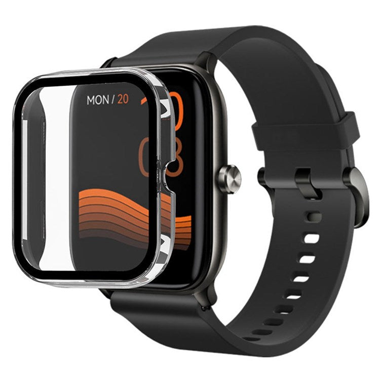 For Haylou GST LS09B Clear Case Full Coverage Hard PC Cover with Tempered Glass Screen Protector - Pink