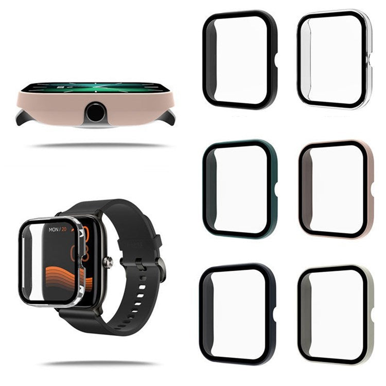 For Haylou GST LS09B Clear Case Full Coverage Hard PC Cover with Tempered Glass Screen Protector - Pink