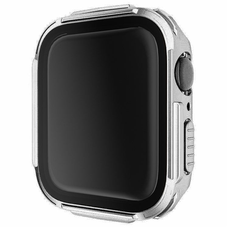 For Apple Watch Series 4 / 5 / 6 44mm / SE 44mm / SE (2022) 44mm Electroplated PC Case with Tempered Glass Screen Protector Scratch-Proof Smart Watch Case - Silver