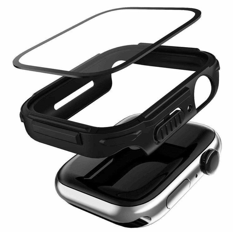 For Apple Watch Series 4 / 5 / 6 44mm / SE 44mm / SE (2022) 44mm Electroplated PC Case with Tempered Glass Screen Protector Scratch-Proof Smart Watch Case - Silver