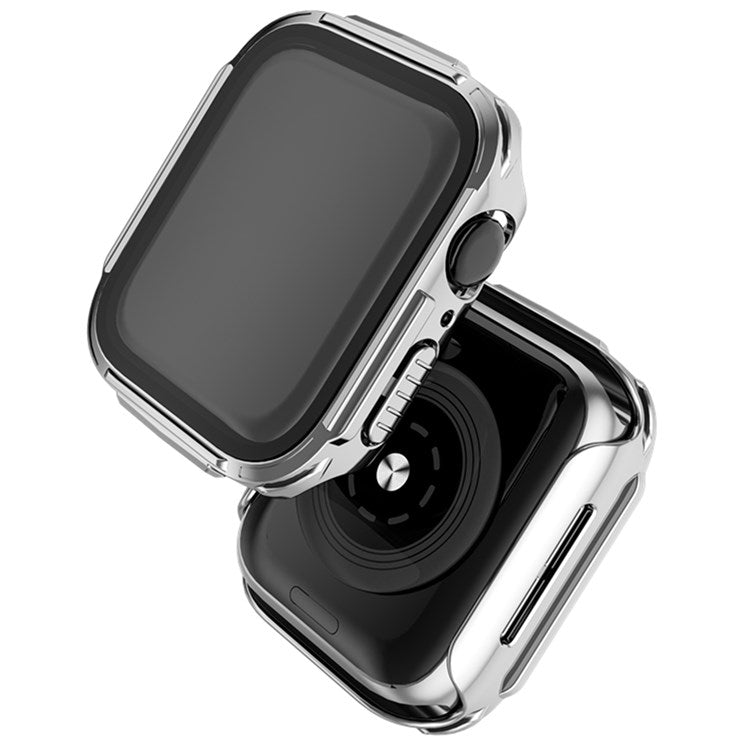 For Apple Watch Series 4 / 5 / 6 44mm / SE 44mm / SE (2022) 44mm Electroplated PC Case with Tempered Glass Screen Protector Scratch-Proof Smart Watch Case - Silver