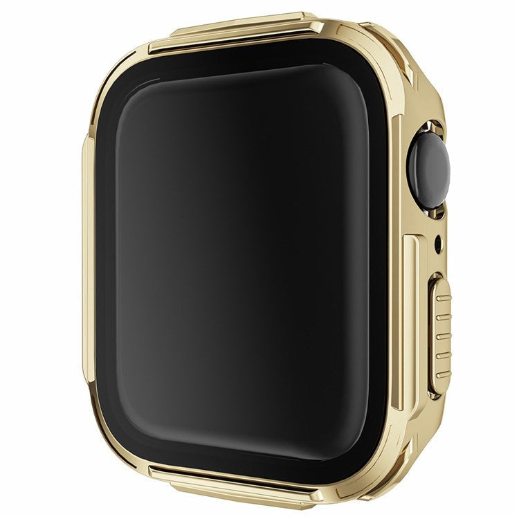 For Apple Watch 9 / 8 / 7 45mm Stylish Electroplated PC Smart Watch Case Protective Cover with Tempered Glass Screen Protector - Gold