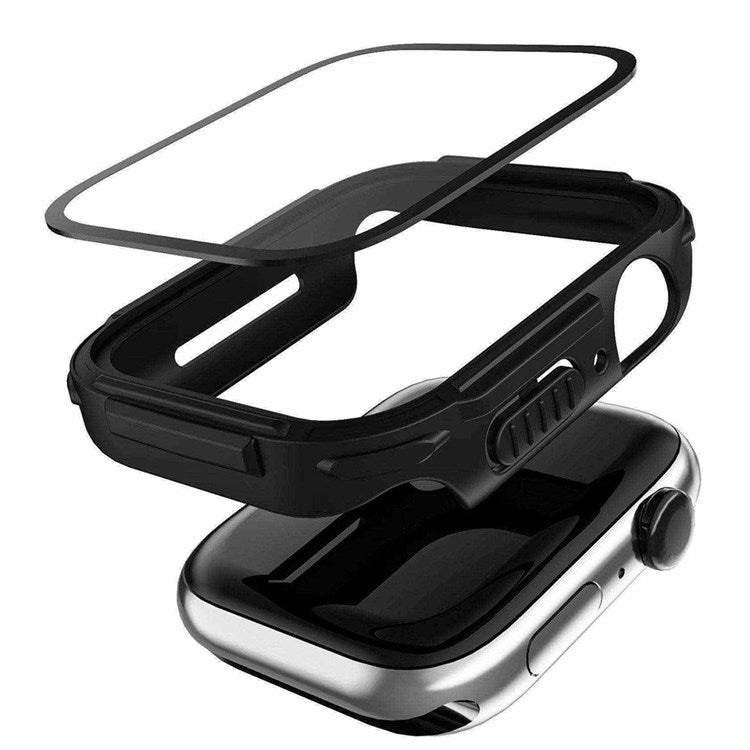 For Apple Watch 9 / 8 / 7 45mm Stylish Electroplated PC Smart Watch Case Protective Cover with Tempered Glass Screen Protector - Gold