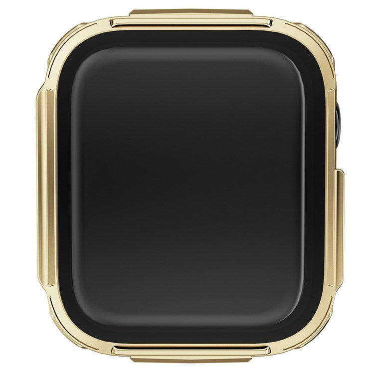 For Apple Watch 9 / 8 / 7 45mm Stylish Electroplated PC Smart Watch Case Protective Cover with Tempered Glass Screen Protector - Gold